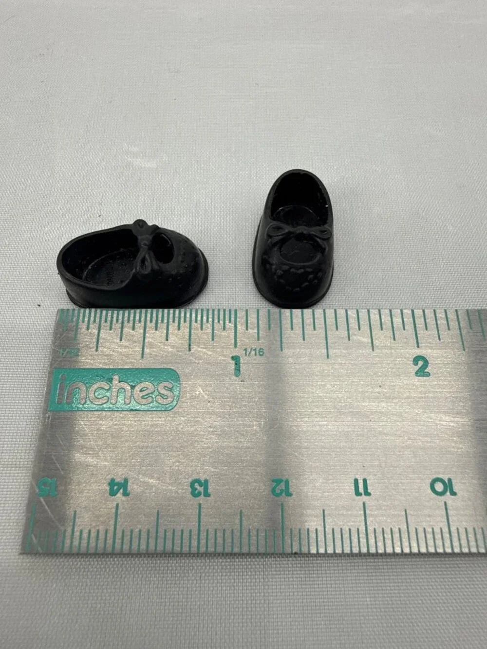 Vintage 60s Black Vinyl Doll Shoes Bow Mary Janes Cottagecore Coquette Mini